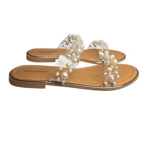 Pierre Dumas Pearl Embellished Lucite Slide Sandals Women's Size 8.5